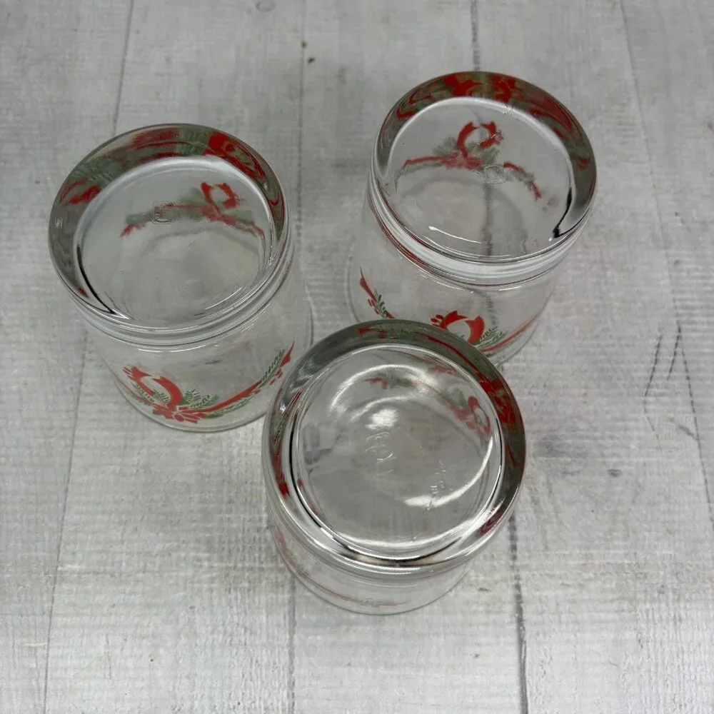 Anchor Hocking POINSETTIA & RIBBONS 89524 Rocks 9oz Whiskey Glasses Set 3 NEW